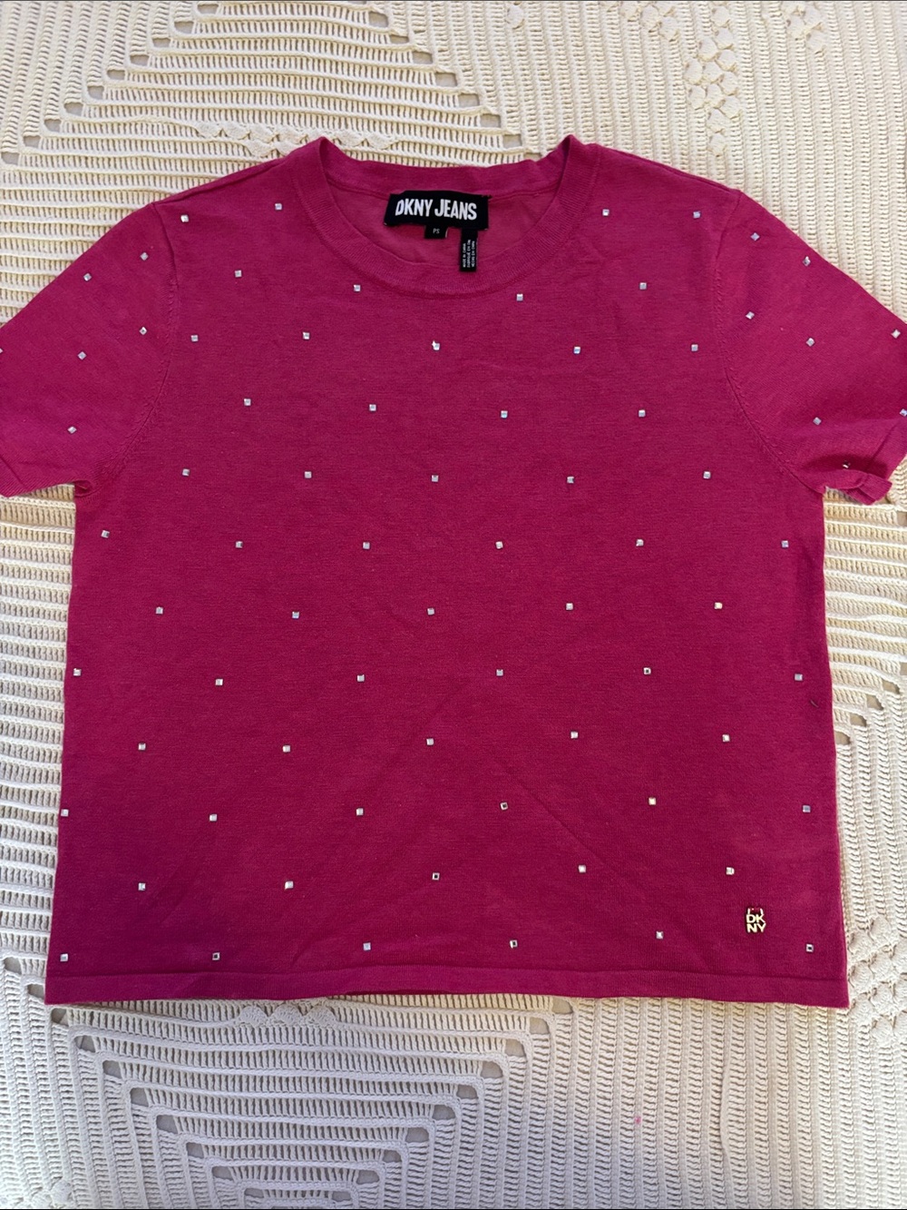 DKNY Magenta Short Sleeve Tee with Silver Stud Detail